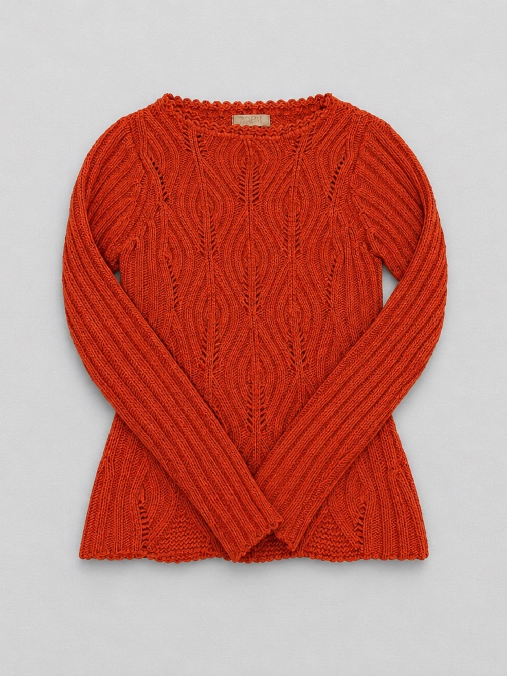 Cable-Knit Crewneck Sweater in Orange